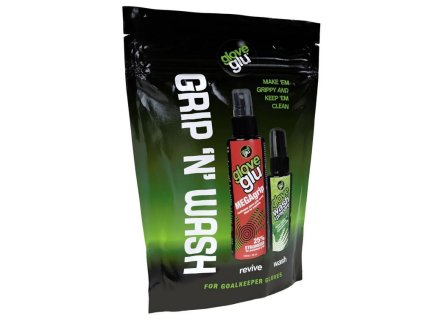 set na udrzbu brankarskych rukavic gloveglu grip n wash
