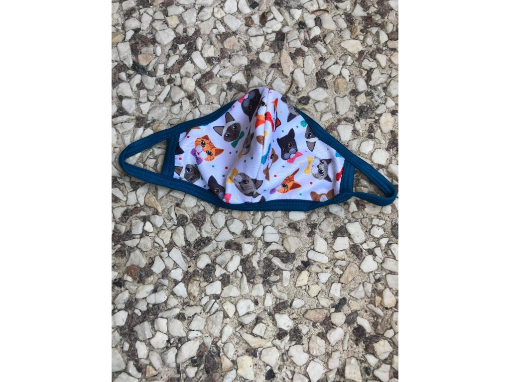 Rouška látková kočičky s motýlkem