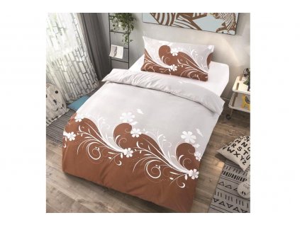 Microtop povlečení 140x200+70x90 Květinové vlny - Hnědo-šedá