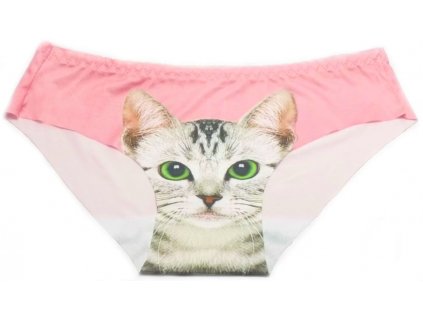 Dámské kalhotky s kočkou - růžová