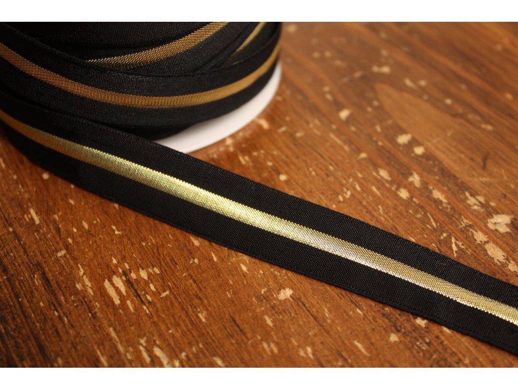 Černá guma s zlatým pruhem, 20mm