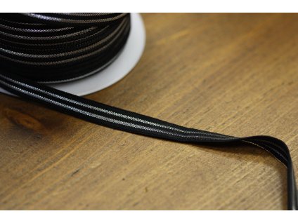 Jemná černá guma se stříbrným pruhem, 10mm