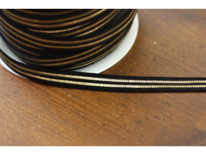 Jemná černá guma se zlatým pruhem, 10mm