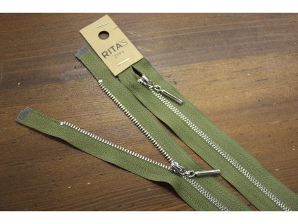 Khaki zip se stříbrným kovem, 20cm, 70cm