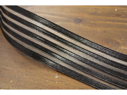 Ozdobná černa guma s průsvitnými pruhy, 4,2cm