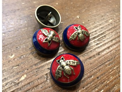 Modro-červený knoflík s včelou ve stylu Gucci, 22mm
