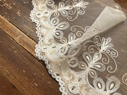 Široká bílo-smetanová krajka  la Perla, 18cm
