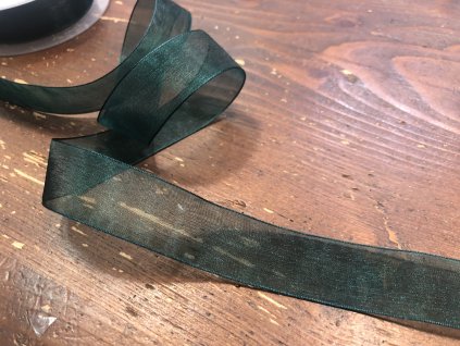 Tmavě zelená organzová stuha, 23mm