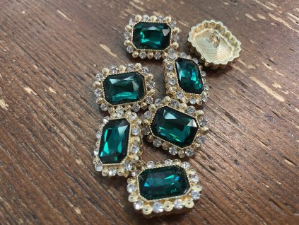 Štrasový knoflík se zeleným středem, 18mm x 21mm