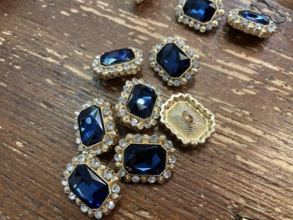 Štrasový knoflík s modrým středem, 18mm x 21mm