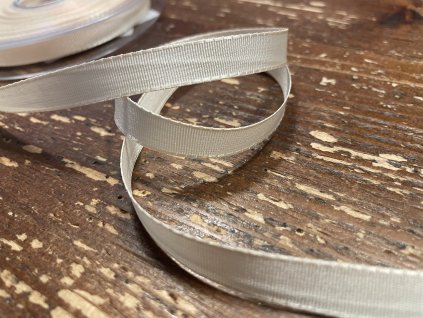 Rypsová stuha s výrazným okrajem v barvě slonové kosti, 10mm
