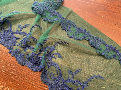 Zeleno-modrá široká krajka, 18cm