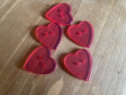 Růžový knoflík ve tvaru srdce, 2,5cm