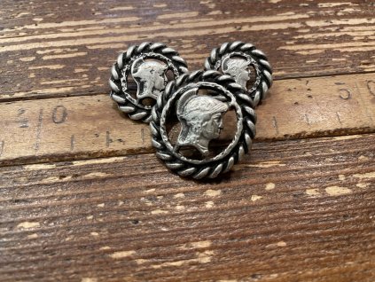 Starostříbrný knoflík s hlavou rytíře, 22,9mm, 25,4mm, 31,9mm,