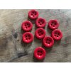Červený lesklý  čtyřdírkový knoflík, 15mm a 23mm