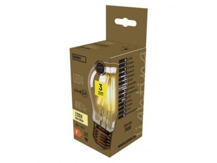 LED Vintage filamentová žárovka, E27, A60, 4W, 380lm, teplá bílá