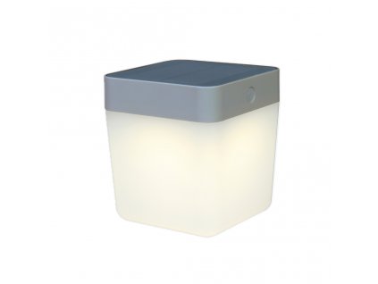 Solární venkovní LED stolní lampička TABLE CUBE, 1W, teplá bílá, IP44, stříbrná