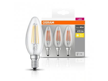 Sada 3x LED filamentová žárovka E14, Candle, 4W, 470lm, 2700K, teplá bílá