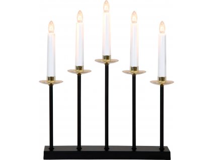 Vánoční pětiramenný svícen GRETA, 15W, černý s mosaznými doplňky