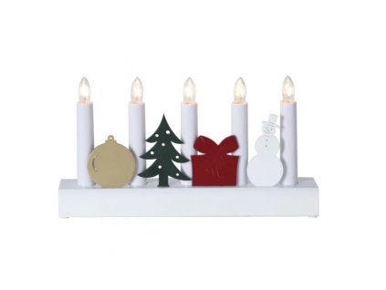 Dekorativní pětiramenný svícen s vánočními motivy JULIA, 15W, bílý