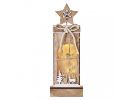LED dřevěná dekorativní vánoční hvězda, 5xLED, teplá bílá, 34cm, 2×AA, časovač