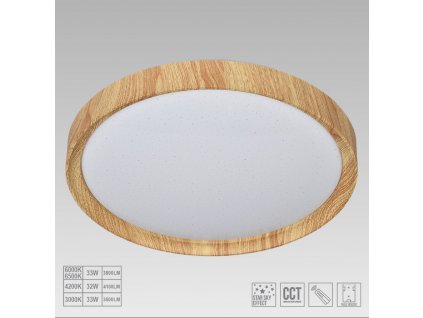 Stropní LED osvětlení WOODEN, 39,5 cm, 33W, 3000 - 6500K, IP20, stmívatelné, dálkové ovládání, hnědé