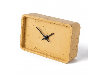 Stolní hodiny z betonu CLOCKIES, 16x10cm, obdélníkové, žluté