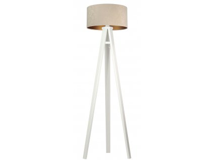 Dřevěná stojací lampa GLAMOUR, 1xE27, 60W, bílá, béžovozlatá