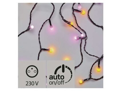 LED venkovní vánoční řetěz CHERRY, 40xLED, žluté/růžové světlo, 4m, časovač, kuličky
