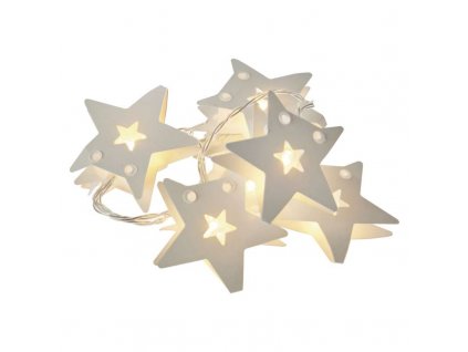 Vánoční řetěz s papírovými hvězdami, 10xLED, teplá bílá, 1,35m, časovač