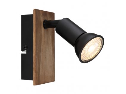 Nástěnné bodové svítidlo s vypínačem DREW, 1xGU10, 35W, dřevěné, černé