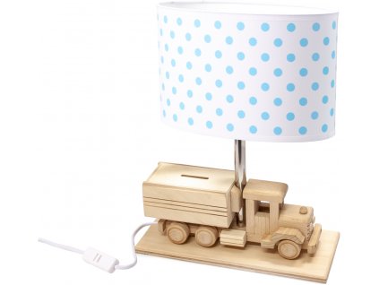 Stolní dřevěná dětská lampička ve tvaru náklaďáku, s puntíky