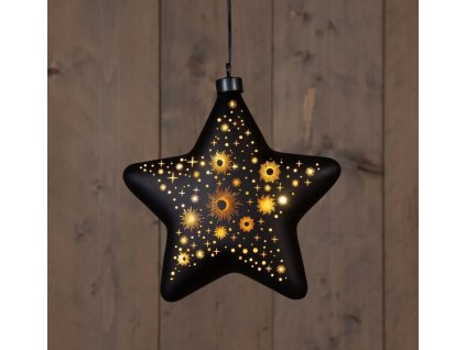 Dekorativní vánoční LED závěsná hvězda, 2xAAA, 19cm, černá, časovač