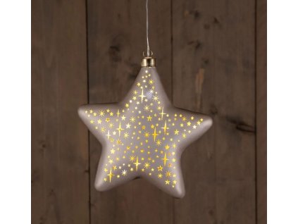 Dekorativní vánoční LED závěsná hvězda, 2xAAA, 19cm, béžová, časovač
