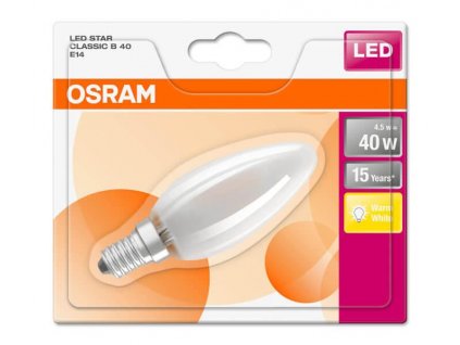 LED žárovka OSRAM ve tvaru svíčky, E14, 4,5W, 470lm, teplá-bílá
