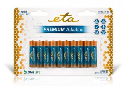 Baterie alkalická ETA PREMIUM ALKALINE AAA, LR03, 10ks