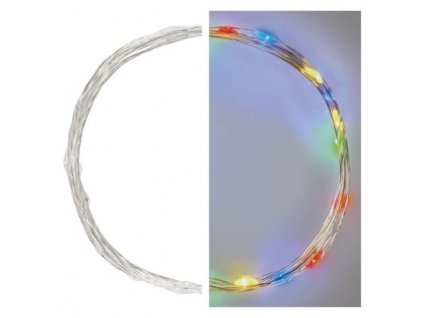 LED vánoční nano řetěz NANO LIGHTS, 20xLED, vícebarevné světlo, 1,9m, 2xAA, časovač, stříbrný
