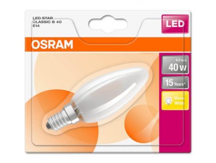 LED žiarovka OSRAM v tvare sviečky, E14, 4,5 W, 470lm, teplá-biela