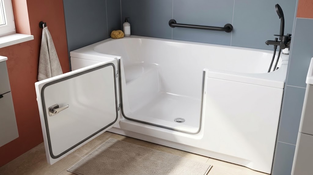 Detail vane s otvorenými dvierkami a nízkym vstupným prahom