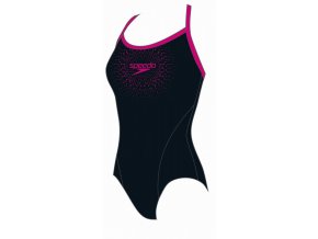 Dívčí plavky Speedo Logo černá / tm. růžová (velikost: 128)