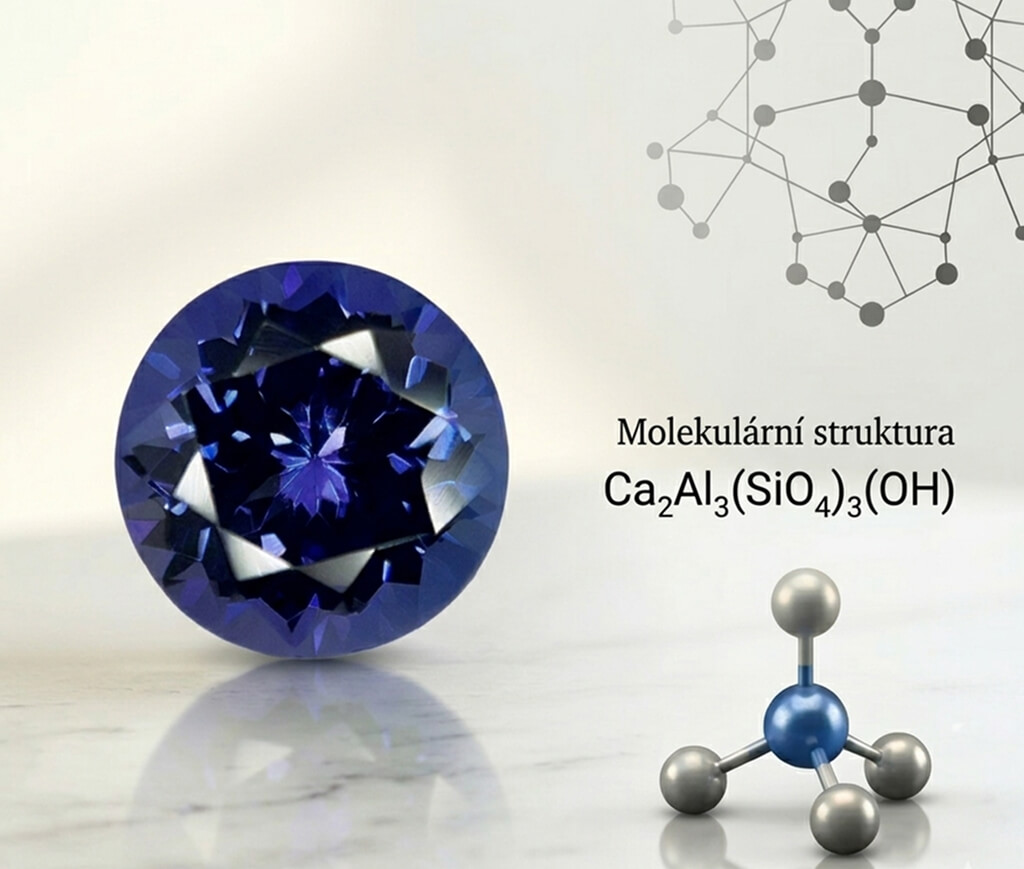 Infografika zobrazující chemické složení tanzanitu.