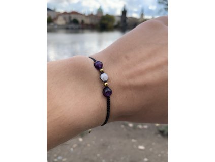 Shamballa náramek - Ametyst a měsíční kámen