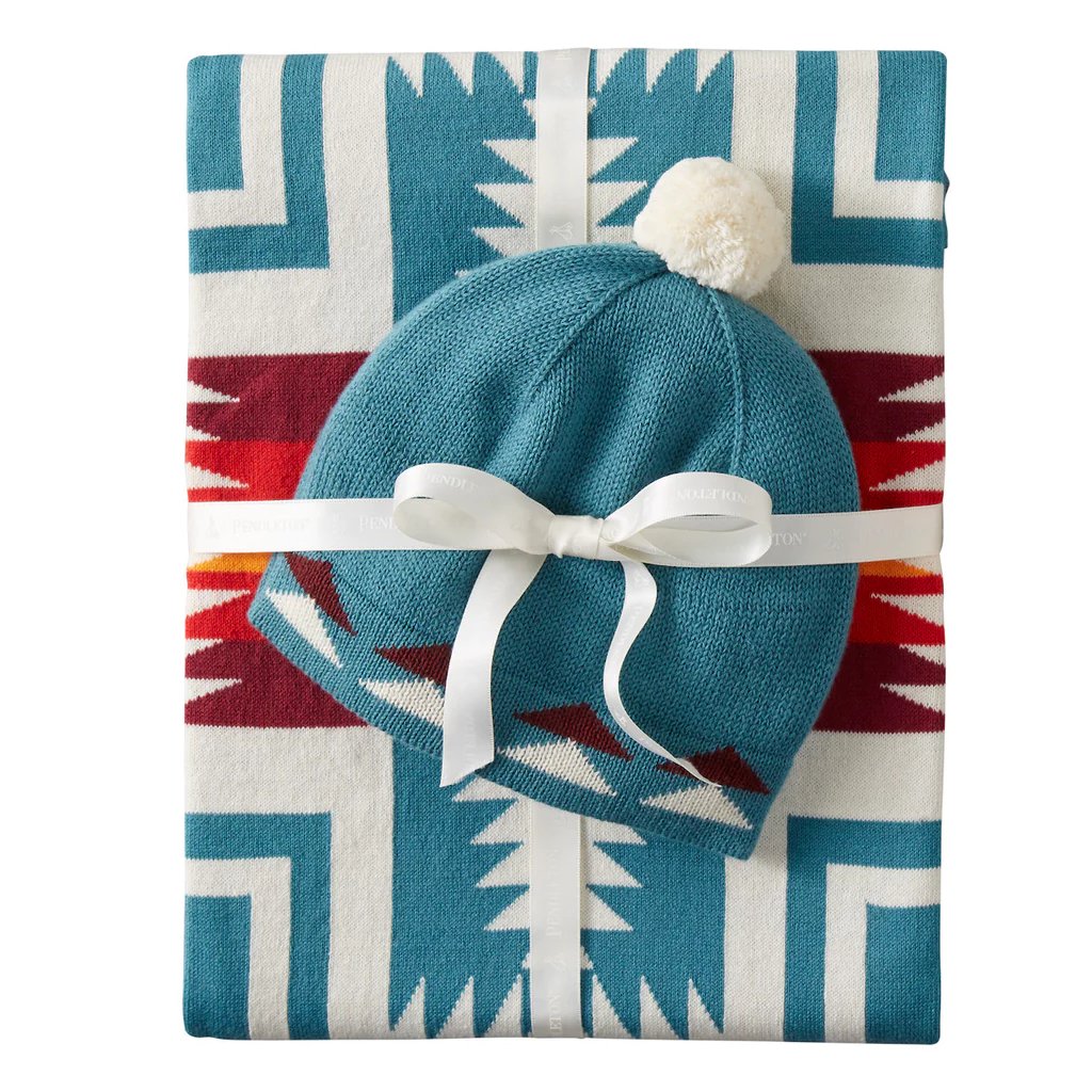 Pendleton Organic Cotton Knit Baby Blanket with Beanie - Harding