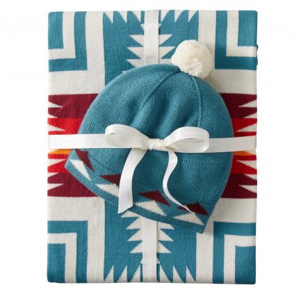 Pendleton Organic Cotton Knit Baby Blanket with Beanie - Harding