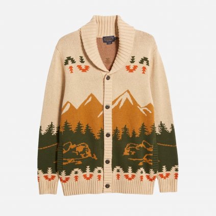 Pendleton Camp Cotton Button Cardigan Tan Peaks