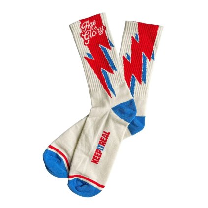 Age of Glory Bolt Socks - Off White Red Blue