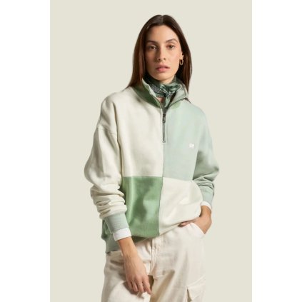 Trendsplant Women’s Color Block Quarter Zip Oversized Sweatshirt - Sea Glass