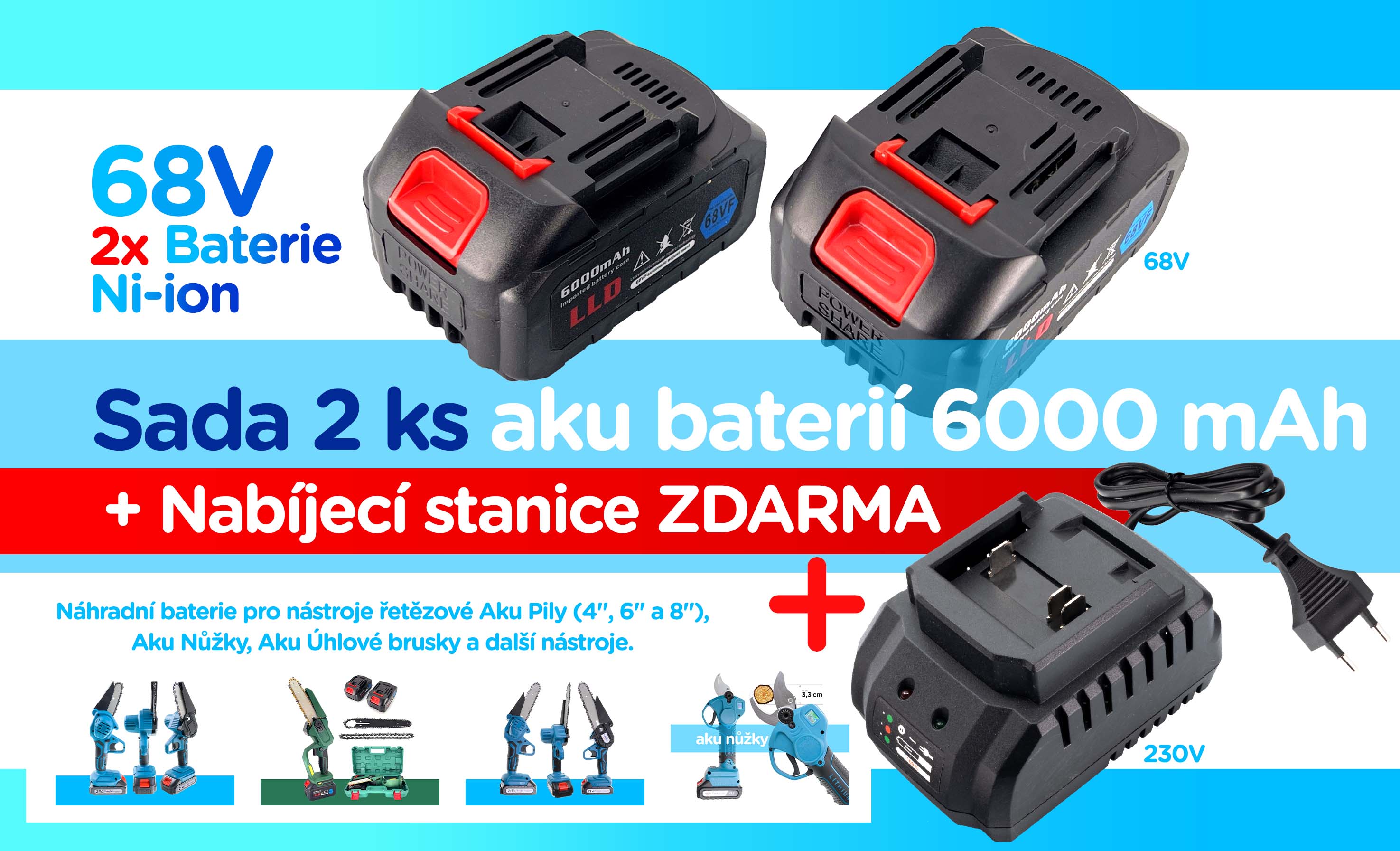 Sada 2 ks Baterií 6000 mAh pro Aku nářadí