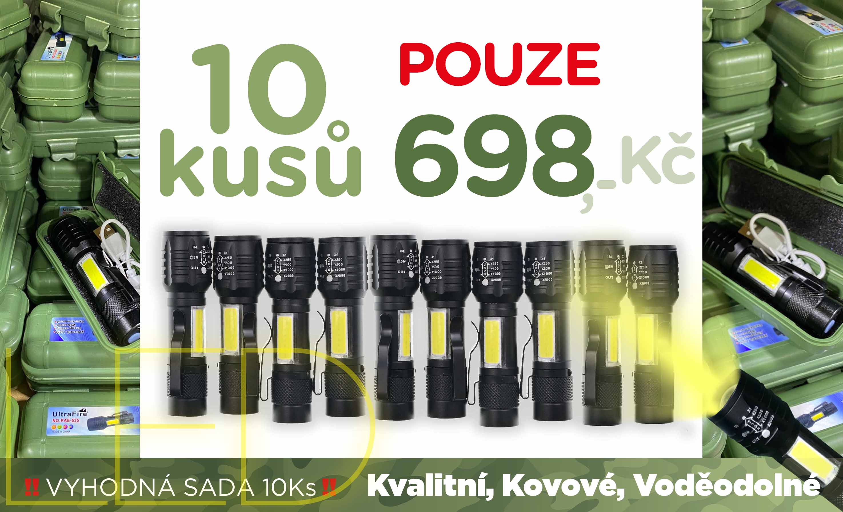 Výhodná sada 10 balení Kovových LED svítilen