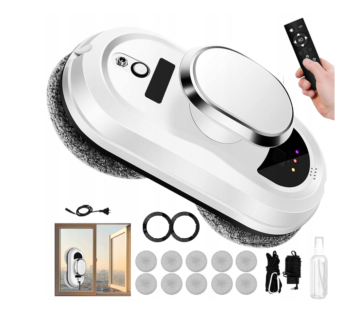 Robot přichycený na okně – bezpečnostní lano